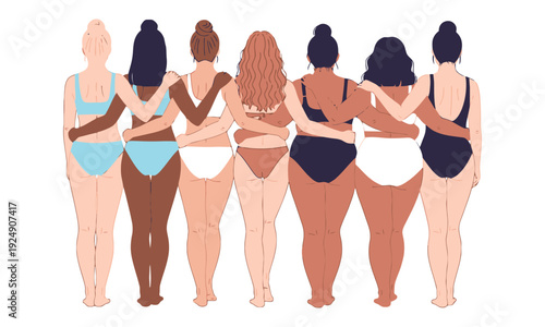 Diverse feminism pose vector set of empowered women in solidarity