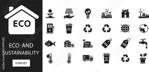 Renewable Energy and Eco Friendly Sustainability Glyph Icon Set
