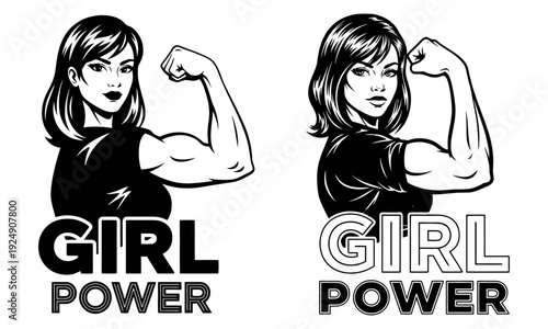 Feminism pose vector set of strong empowered women