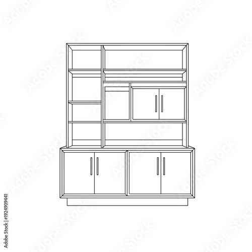 3D model of a wooden house interior with open shelves and storage furniture   