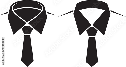 Minimalist Black and White Icons of Two Collared Shirts with Ties, Representing Formal Business Attire and Professionalism