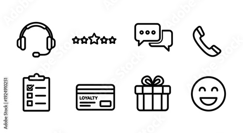 Customer Service and Loyalty Program Line Icons Collection