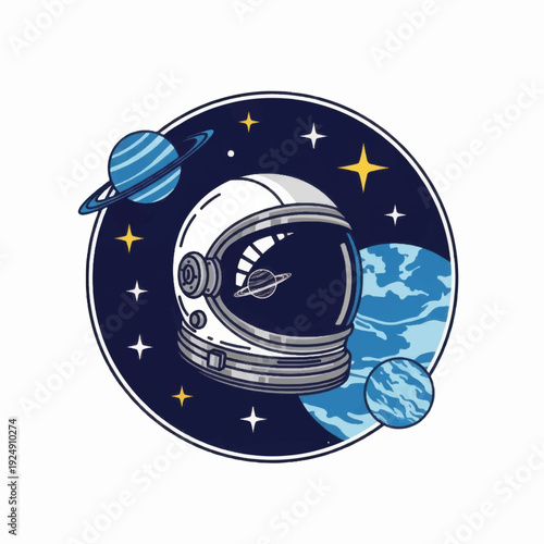 Astronaut Helmet Space Travel Illustration Design.