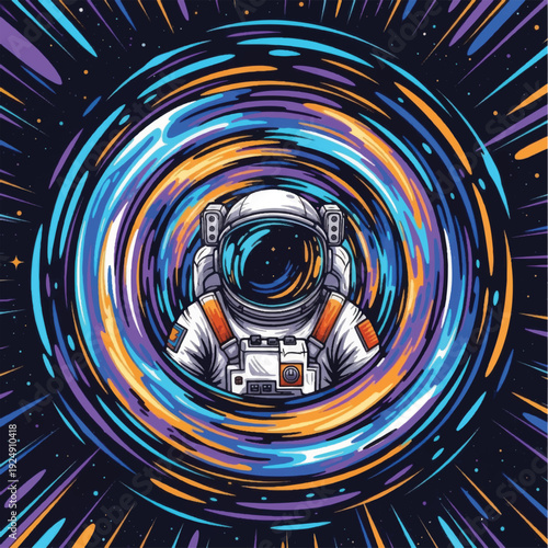 Astronaut in Space Suit Floating in Vortex.