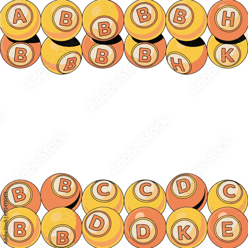 A collection of yellow and orange bingo balls with letters on them Vector