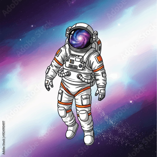 Astronaut in White Space Suit Floating.