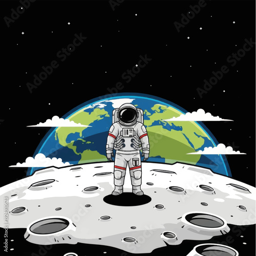 Astronaut Standing on the Moon Surface.