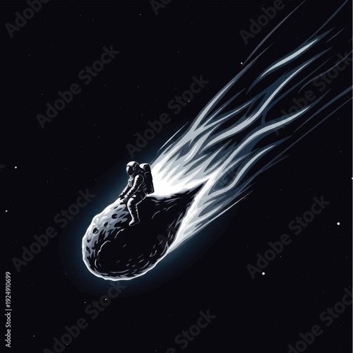 Comet with Bright Tail in Space.