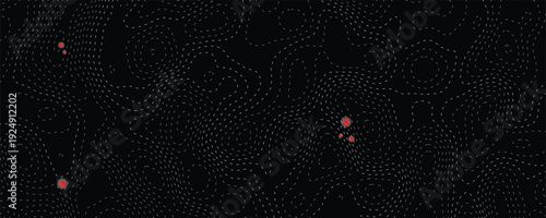 Red particles moving through swirling white lines on black background.