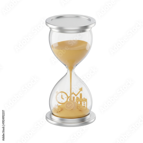 Hourglass with Business Growth Icons and Sand Flowing