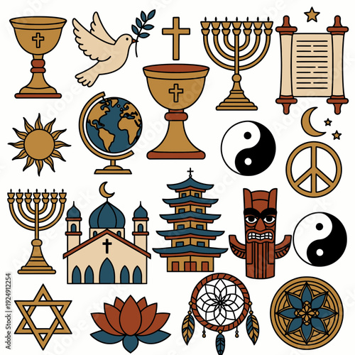 World Religions Symbols vector illustration
