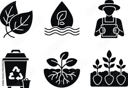 A collection of eco-friendly icons for sustainable living and conservation