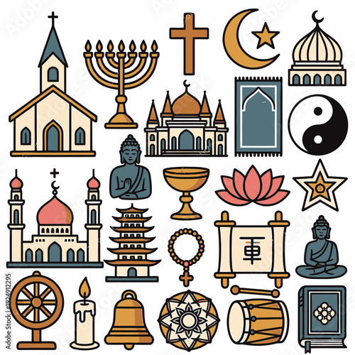 Religious Symbols Around the World vector illustration