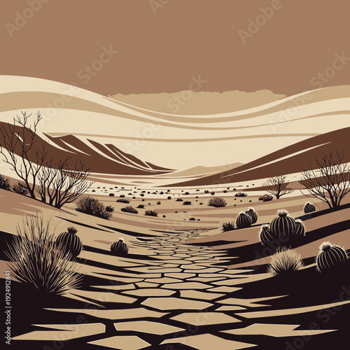 Dry Desert Landscape With Cracked Earth vector