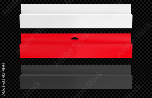 Long thin carton hang box in black and white. Red product slot packaging with tab hanger. Medicine or cosmetic realistic paper container to display in store. Rectangle lip balm wrap header mockup