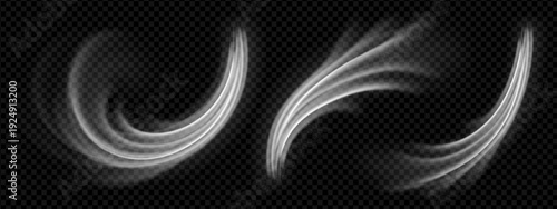 Fresh air breeze set with wind effect and cool flow for clean hvac background. White wave stream bundle with realistic motion and different curve trail. Graphic collection for conditioner display.
