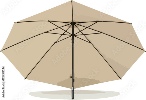 Beige Patio Umbrella With Dark Pole Isolated On White Background