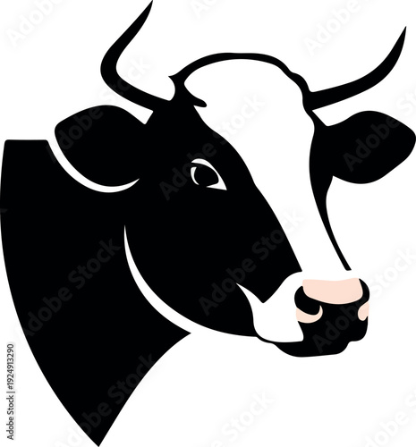 Black And White Cow Head Illustration Minimal Flat Design White Background