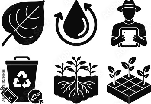 A collection of eco-friendly icons for sustainable living and conservation