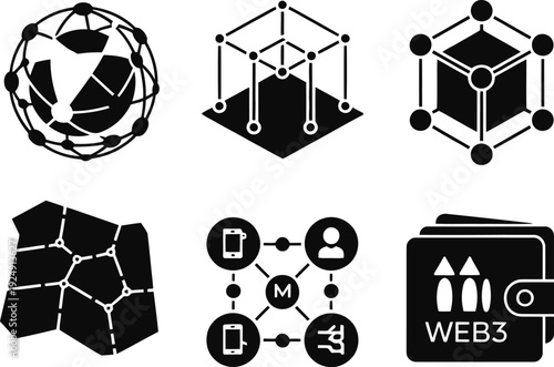 A collection of modern web3 and blockchain technology icons on a white background