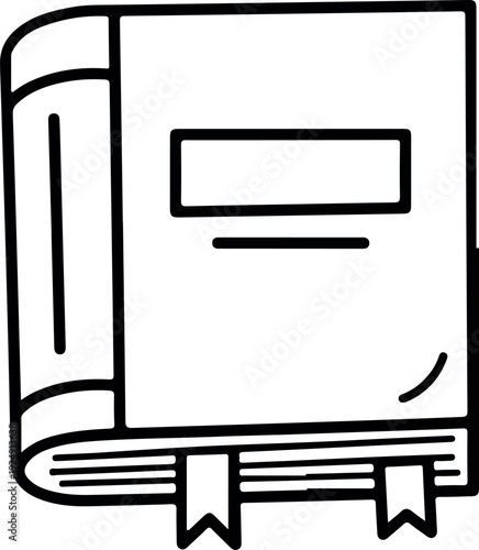 Black And White Line Art Open Book With Ribbon Bookmark Isolated Vector