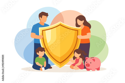 Family Protected by Golden Shield and Piggy Bank.