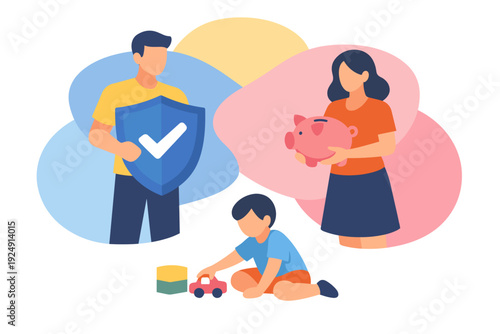 Family financial security and protection concept illustration.