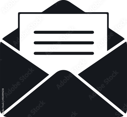 Black Open Envelope With Letter Vector Icon