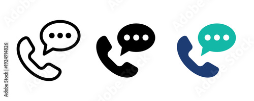 Smart Phone Call with Chat Bubble icon set for communication, messaging and support