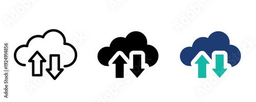 Advanced Cloud Computing icon set for data processing,Seamless Cloud Sync icon set for data backup, file transfer and online storage design