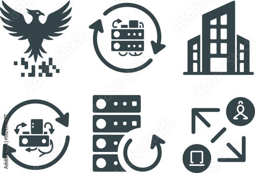 A collection of modern technology and business icons on a white background