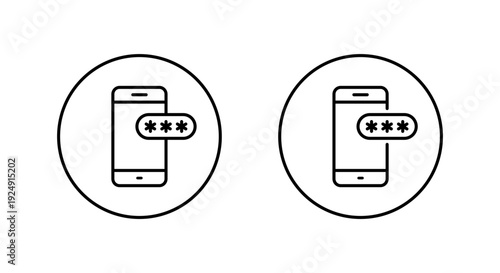 Mobile phone password icon in circular outline. Smartphone login symbol. Cellphone authentication sign