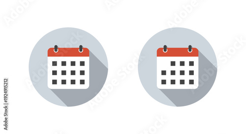 Calendar schedule icon with long shadow. Monthly date symbol. Date planner sign