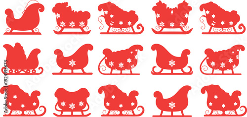 Santa Sleigh Holiday Icon Set Red Sleighs & Christmas Elements