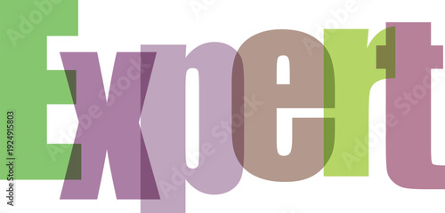 Expert word in large, pastel-colored typography with depth, conveying skill and knowledge for professional contexts