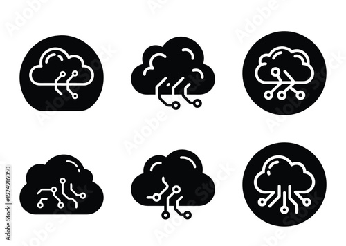 Cloud computing technology icons illustrating connectivity, infrastructure, and the digital transformation era