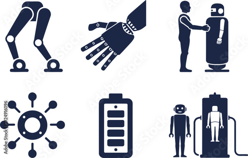 A collection of robotic and technological icons on a white background