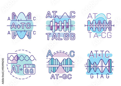 Genomic Sequence Representation with Wavy Lines and DNA Base Combinations Illustrated Artistically
