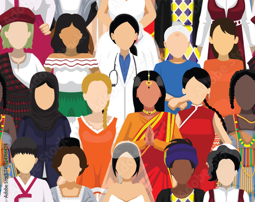 International Womens Day Inclusion Various People Seamless Pattern Background