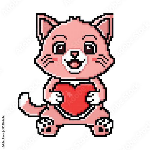 pixel art cute cat holding love design