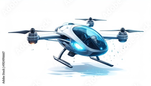 Futuristic Electric Aircraft in Flight Mode.