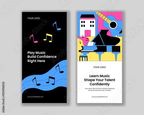 Vertical Banner Design World Penguin Day Flat Cartoon Hand Drawn Style