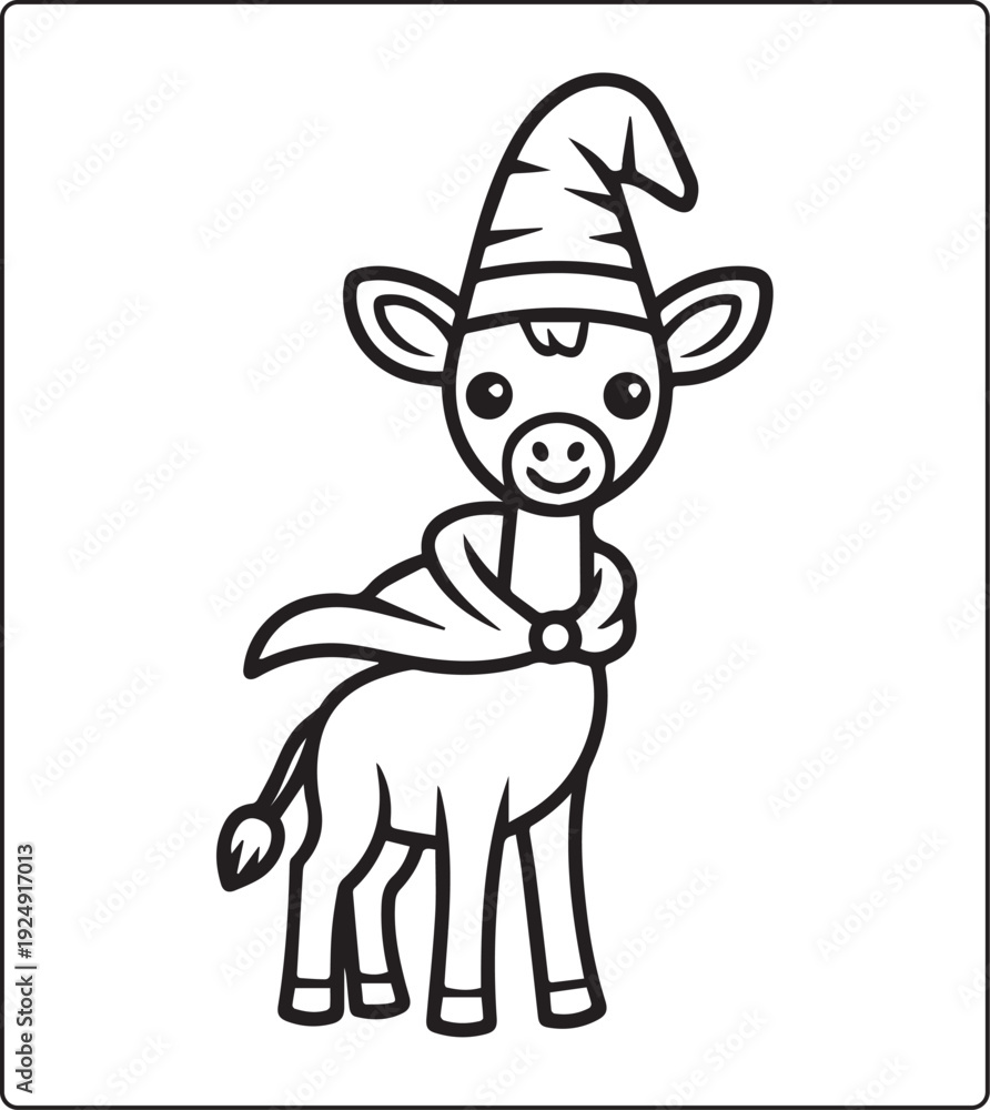 Obraz premium Cute animal with halloween costume black line art vector illustration coloring page or book design for kids fun activities