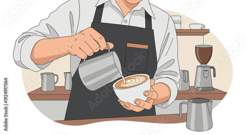 Barista pouring steamed milk into a cup of coffee at 66 cafe