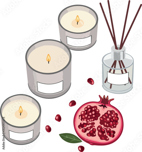 Cozy Candle Set with Pomegranate And Reed Diffuser
