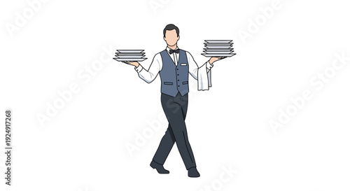 Waiter carrying plates of food in restaurant