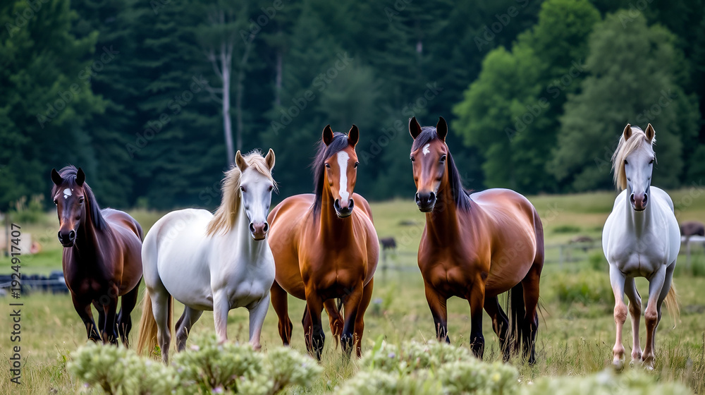 Fototapeta premium Group of horses on the meadow
