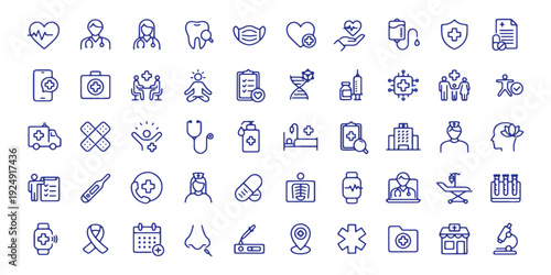 Medical Healthcare Icons Set with Heartbeat Stethoscope Doctor Tooth Mask and Ambulance cardiology Free Vector
