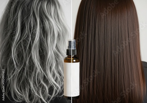 Conceptual split-image: Left side shows dry, frizzy hair. Right side shows the same hair smooth, shiny, and vibrant after a keratin treatment