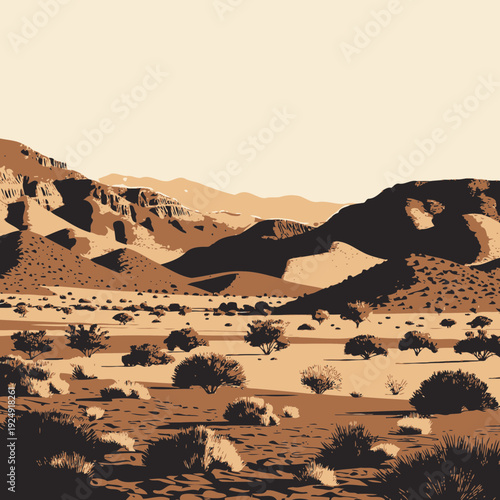 Desert Landscape with Mountains vector